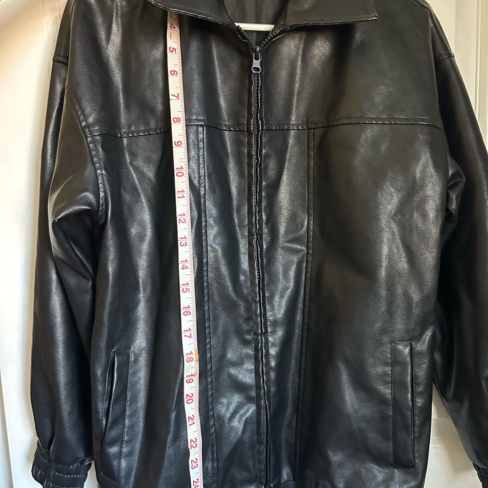 Women's Faux Leather Bomber Jacket Black XS Oversized 90s Retro Moto - Picture 4 of 6